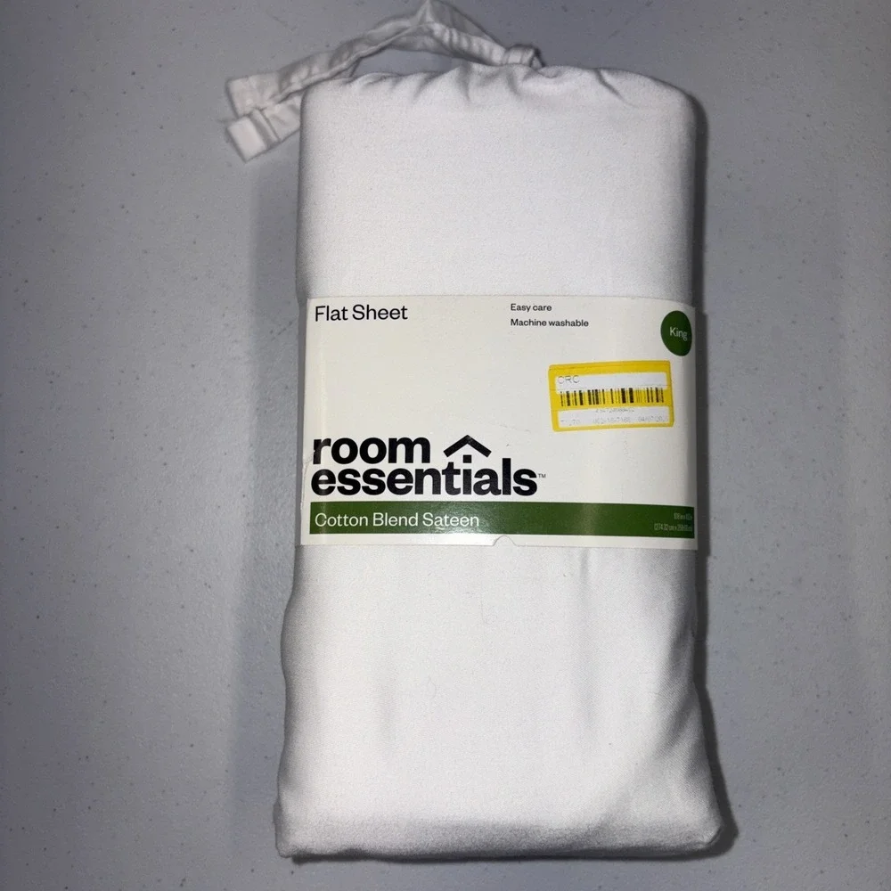 Room Essentials King Easy Care Cotton Blend Sateen Flat Sheet White*